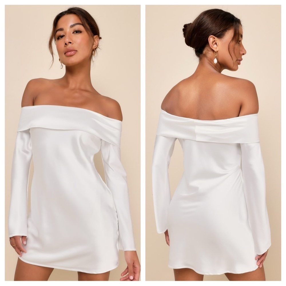 Lulus Luxurious Vision White Satin Off-the-Shoulder Mini
Dress